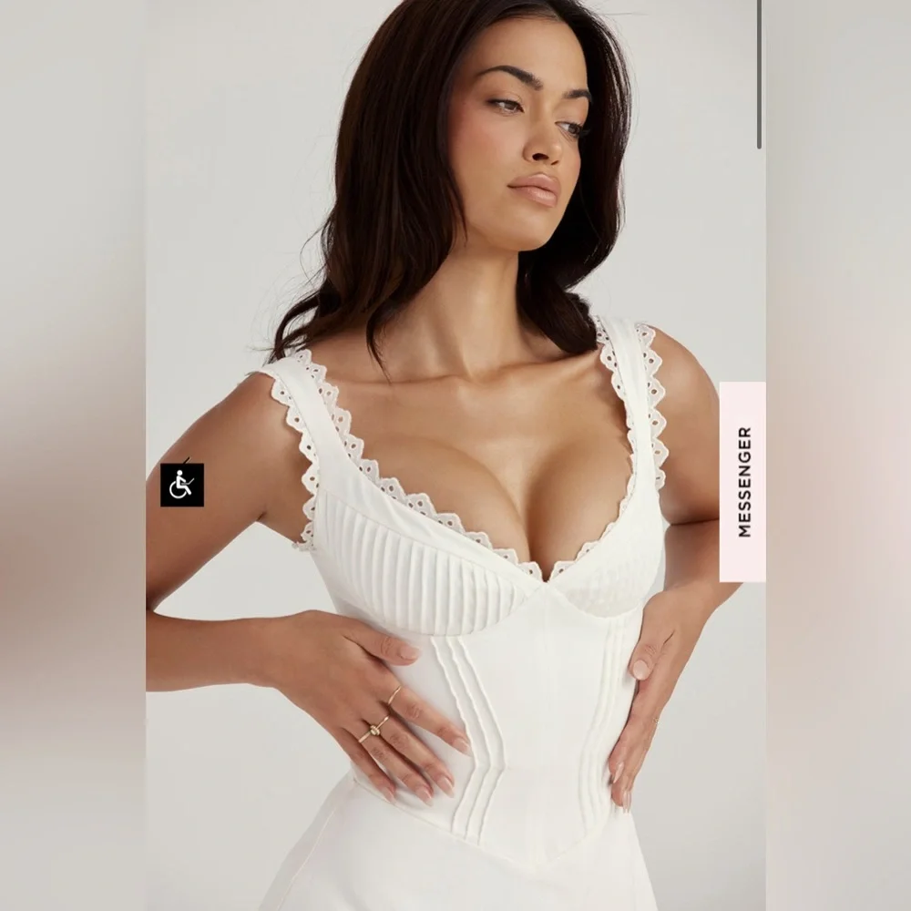 House Of CB White Tilly Pin Tuck Mini Dress feminine sexy girly fairy soft girl - Picture 5 of 16